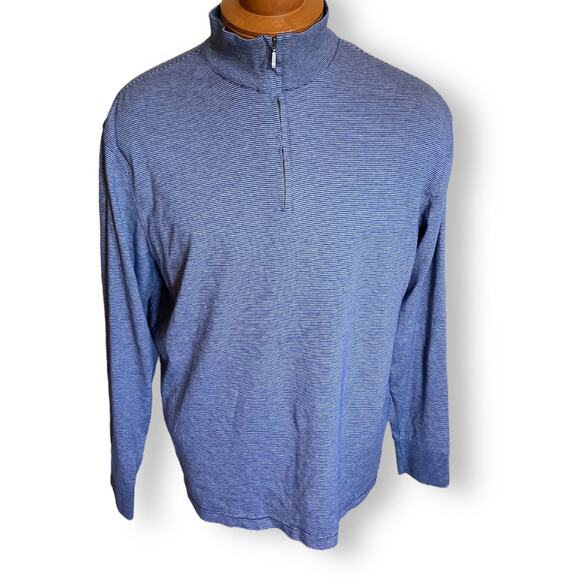 Murano Mens Pullover Size XL Liquid Cotton Knit Blue Gray Striped Quarter Zip - Picture 1 of 4